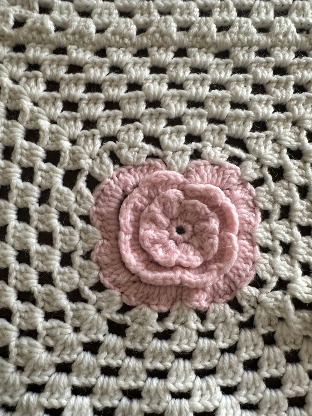 Crocheted Baby Throw Blanket - White with Pink, Yellow & Blue Floral Accents